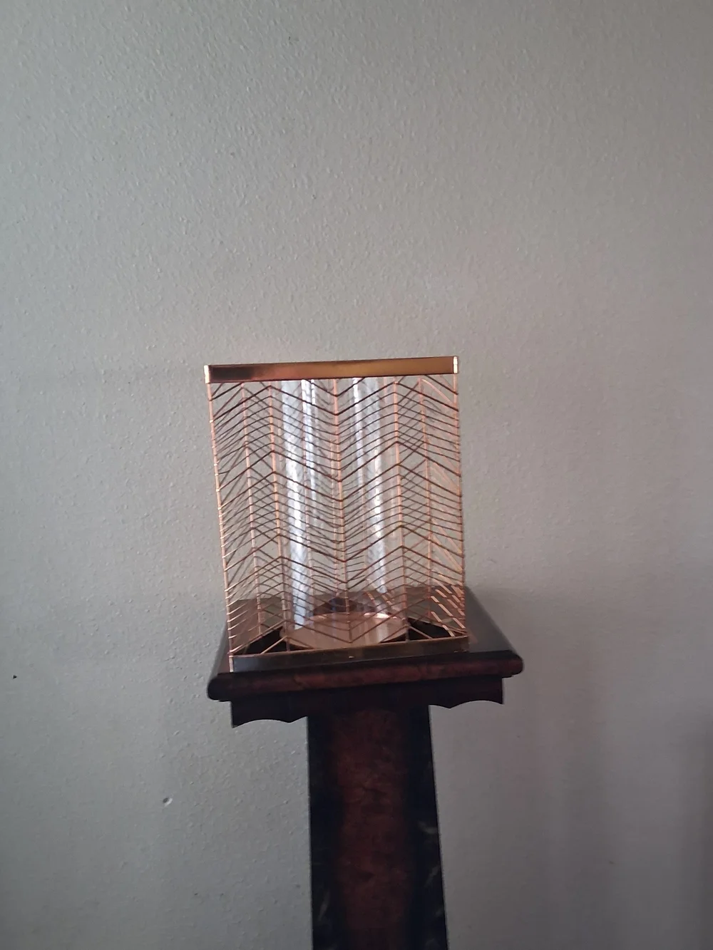 Copper Chevron Wire Hurricane Candle Holder with Glass Cylinder Pillar Holder Lg